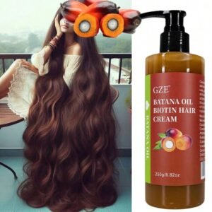 كريم الشعر GZE Batana Oil Biotin للشعر القوي المقاوم للتكسر وإصلاح الأطراف المتقصفة وحريريًا للشعر الجاف ويقويه